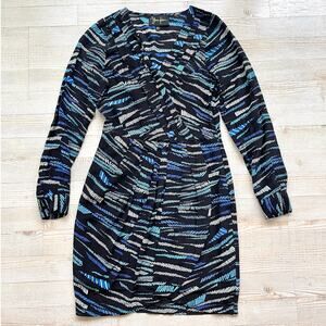 Yumi‎ Kim Silk Long Sleeve Alexis Dress | Black/Blue Abstract Print XS